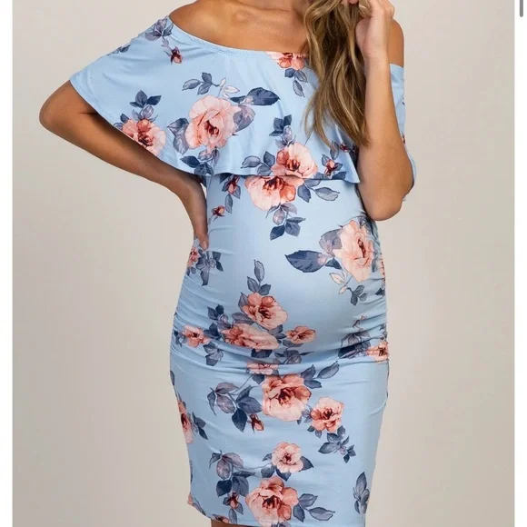 green emerald velvet dress Pinkblush Light Blue Rose Floral Fitted Maternity Dress